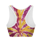 Red And Yellow Spider Tie Dye Print Women's Sports Bra