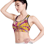 Red And Yellow Spider Tie Dye Print Women's Sports Bra