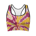 Red And Yellow Spider Tie Dye Print Women's Sports Bra