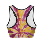 Red And Yellow Spider Tie Dye Print Women's Sports Bra