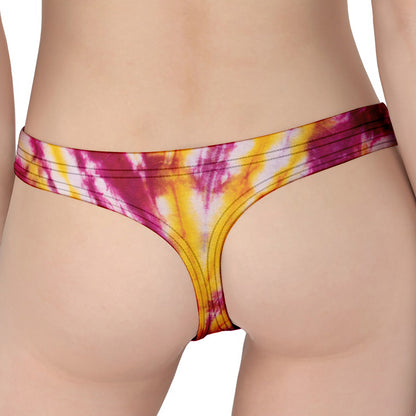 Red And Yellow Spider Tie Dye Print Women's Thong