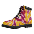 Red And Yellow Spider Tie Dye Print Padded Collar Lace Up Boots