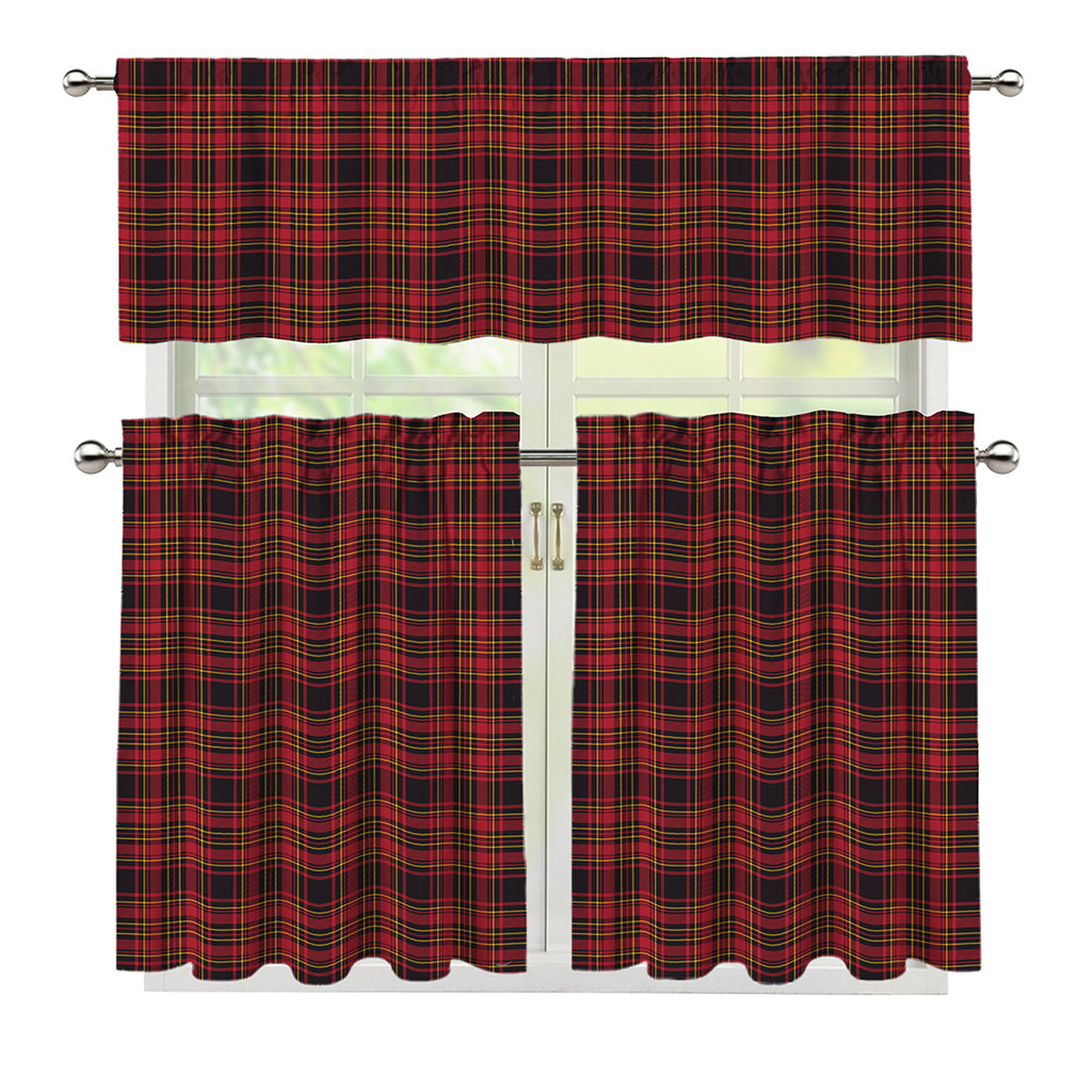 Red And Yellow Tartan Pattern Print 3 Piece Kitchen Curtains
