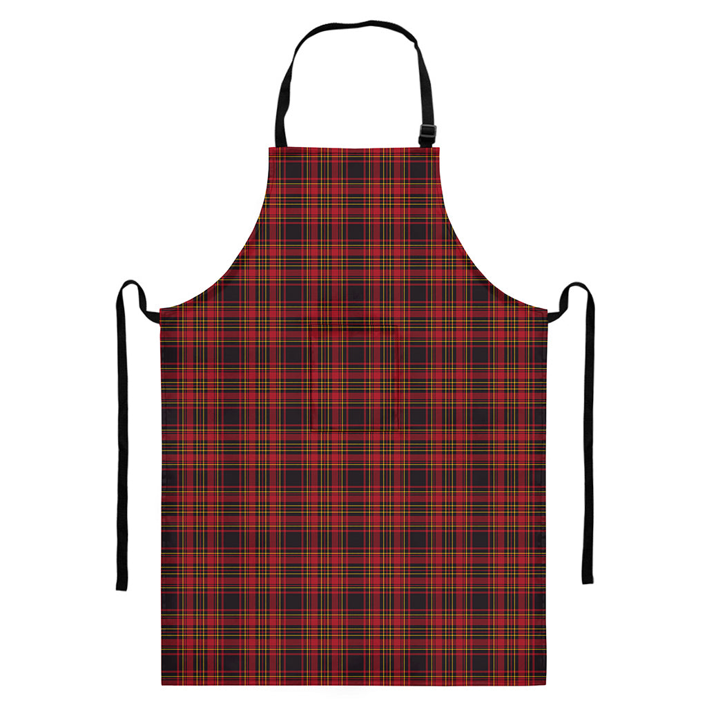Red And Yellow Tartan Pattern Print Bib Apron With Pocket