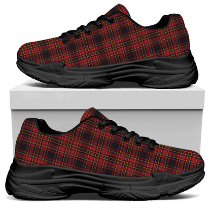 Red And Yellow Tartan Pattern Print Black Chunky Shoes