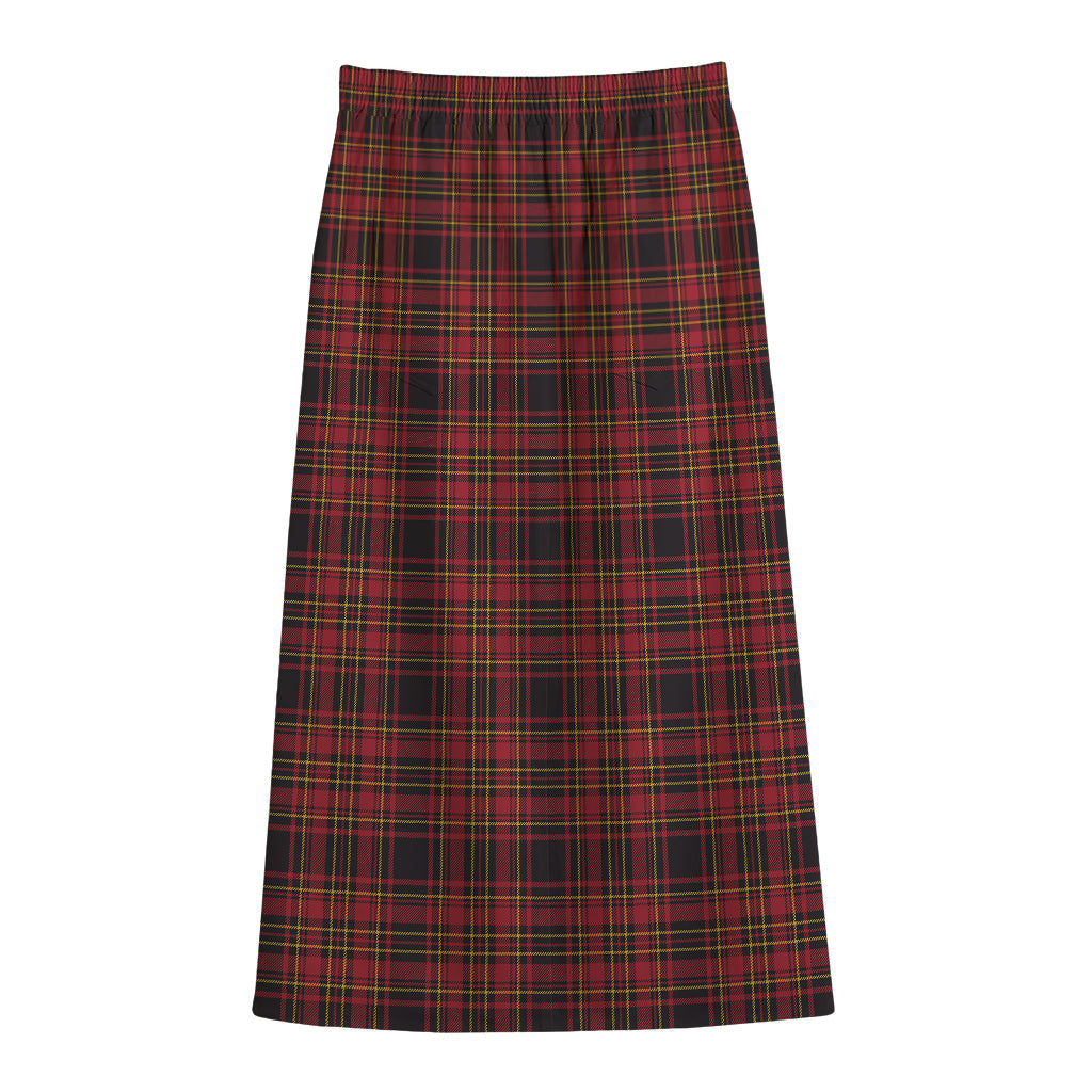 Red And Yellow Tartan Pattern Print Cotton Front Slit Maxi Skirt