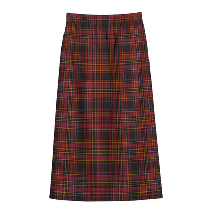 Red And Yellow Tartan Pattern Print Cotton Front Slit Maxi Skirt