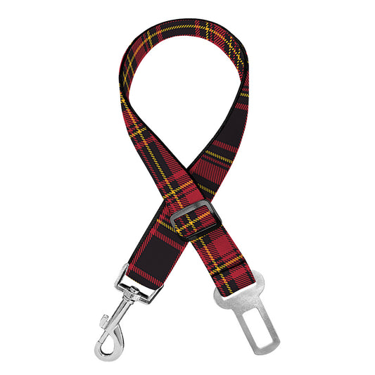 Red And Yellow Tartan Pattern Print Dog Seat Belt