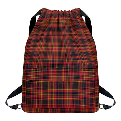 Red And Yellow Tartan Pattern Print Drawstring Backpack