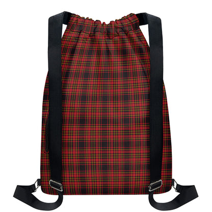 Red And Yellow Tartan Pattern Print Drawstring Backpack