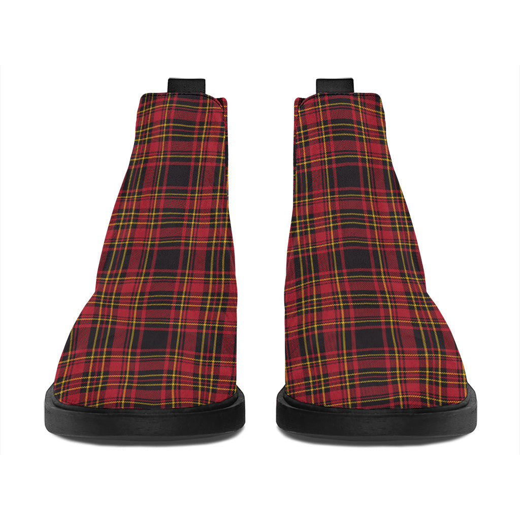 Red And Yellow Tartan Pattern Print Flat Ankle Boots