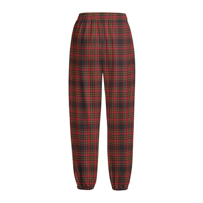 Red And Yellow Tartan Pattern Print Fleece Lined Knit Pants