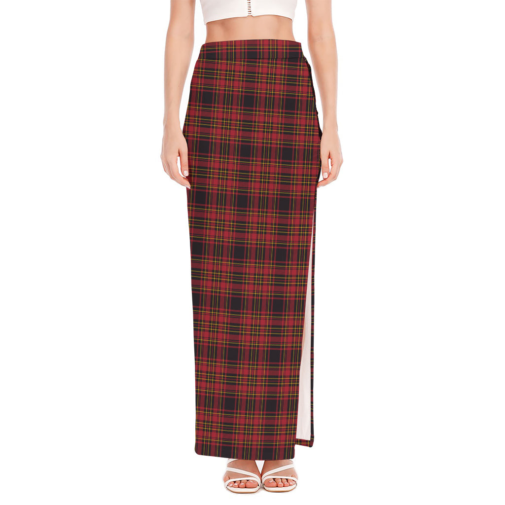 Red And Yellow Tartan Pattern Print High Slit Maxi Skirt