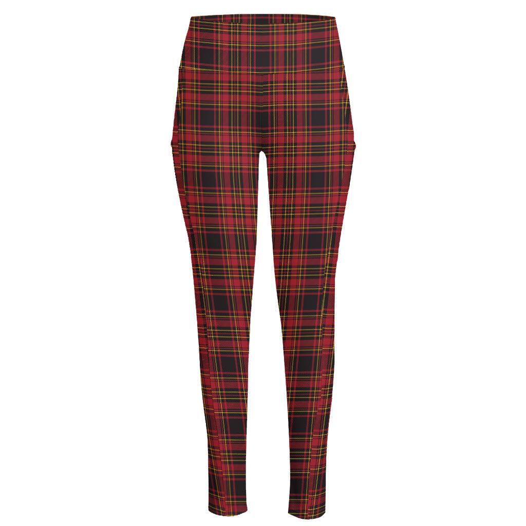 Red And Yellow Tartan Pattern Print High-Waisted Pocket Leggings