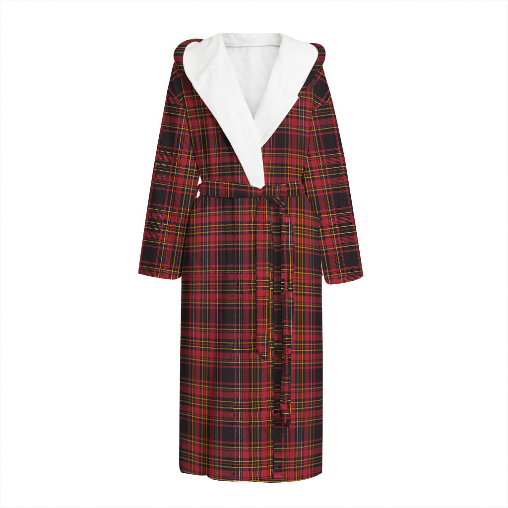 Red And Yellow Tartan Pattern Print Hooded Bathrobe