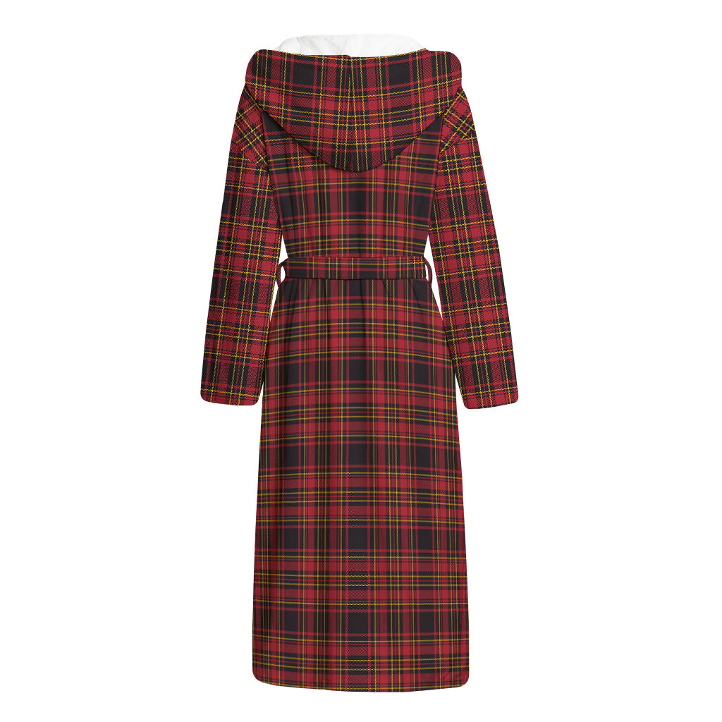 Red And Yellow Tartan Pattern Print Hooded Bathrobe