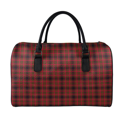 Red And Yellow Tartan Pattern Print Leather Duffle Bag