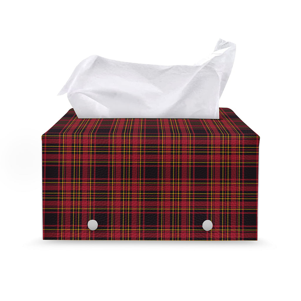 Red And Yellow Tartan Pattern Print Leather Tissue Box Cover