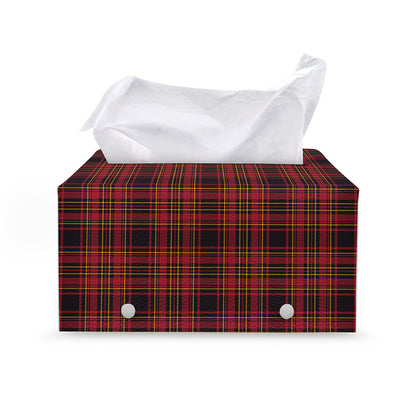 Red And Yellow Tartan Pattern Print Leather Tissue Box Cover