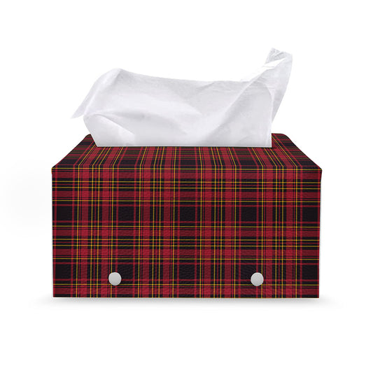 Red And Yellow Tartan Pattern Print Leather Tissue Box Cover
