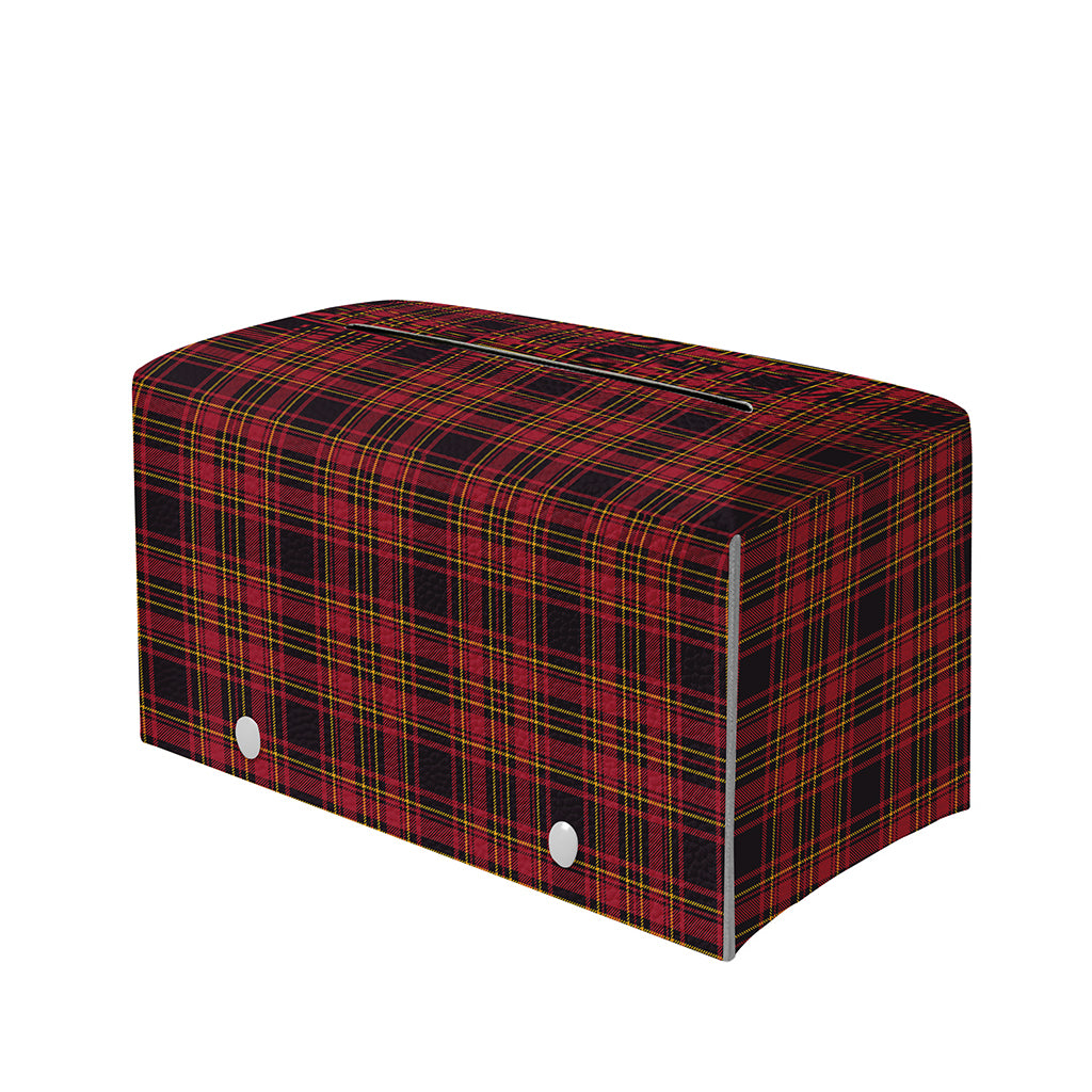 Red And Yellow Tartan Pattern Print Leather Tissue Box Cover