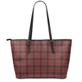 Red And Yellow Tartan Pattern Print Leather Tote Bag With Zipper