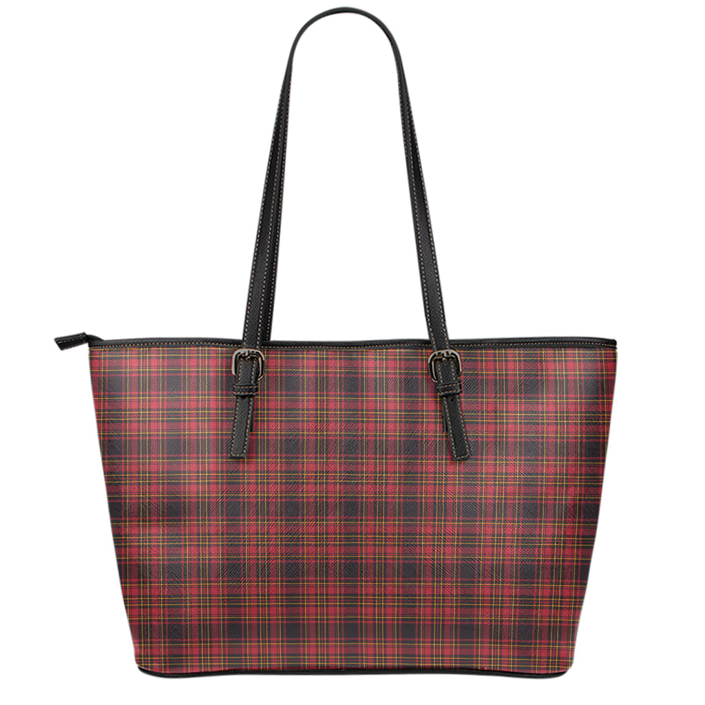 Red And Yellow Tartan Pattern Print Leather Tote Bag