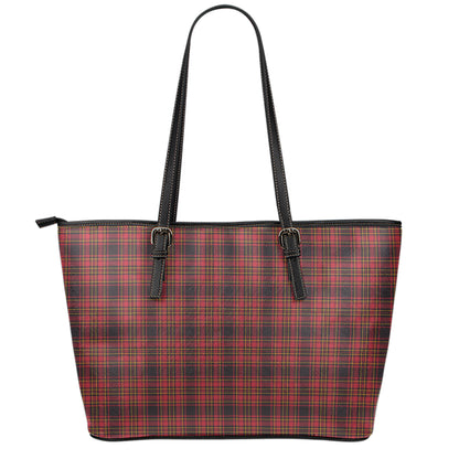 Red And Yellow Tartan Pattern Print Leather Tote Bag