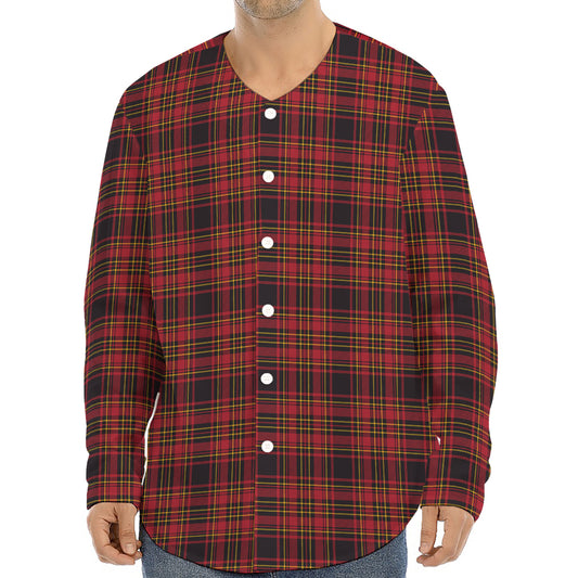 Red And Yellow Tartan Pattern Print Long Sleeve Baseball Jersey