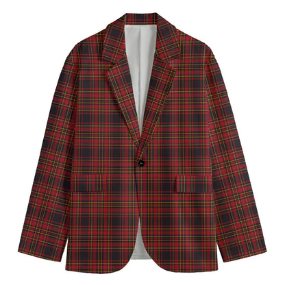Red And Yellow Tartan Pattern Print Men's Cotton Blazer