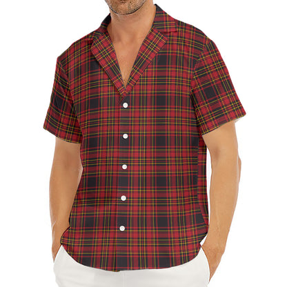 Red And Yellow Tartan Pattern Print Men's Deep V-Neck Shirt