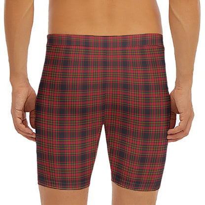 Red And Yellow Tartan Pattern Print Men's Long Boxer Briefs