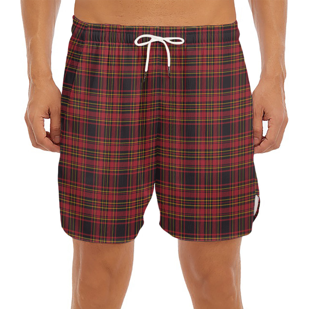 Red And Yellow Tartan Pattern Print Men's Split Running Shorts