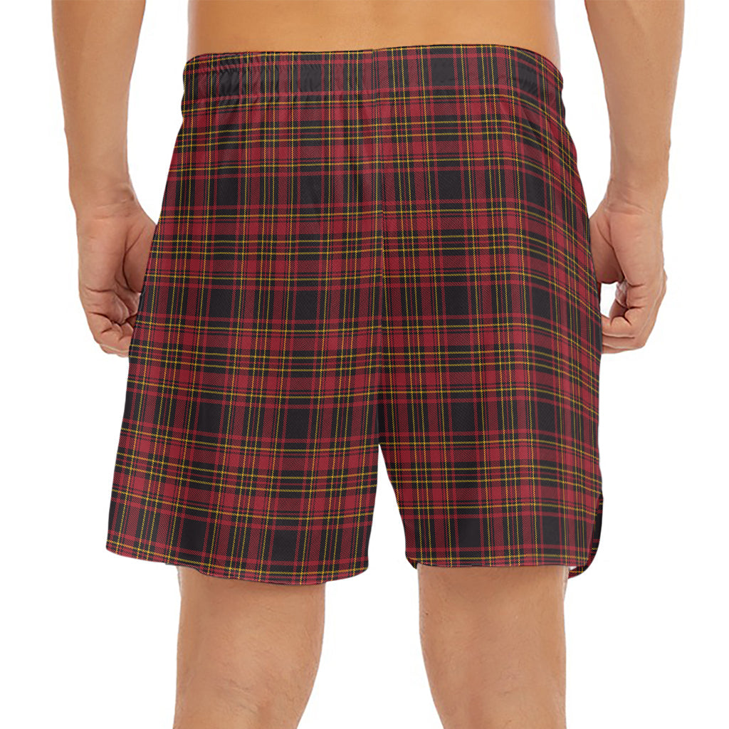 Red And Yellow Tartan Pattern Print Men's Split Running Shorts