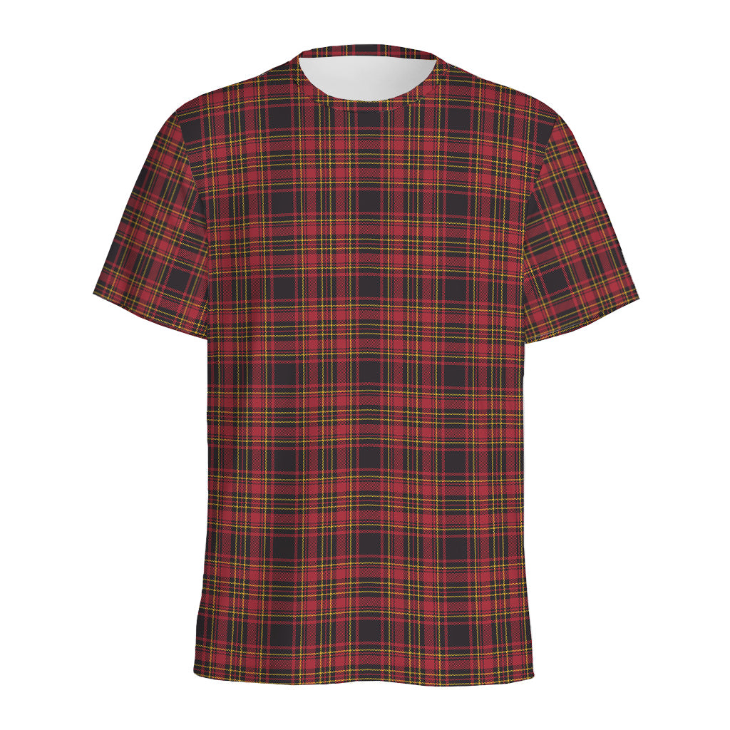 Red And Yellow Tartan Pattern Print Men's Sports T-Shirt