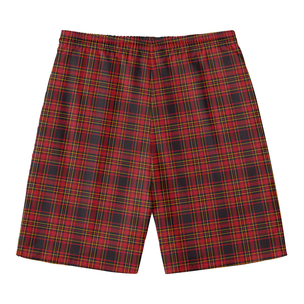 Red And Yellow Tartan Pattern Print Men's Swim Trunks