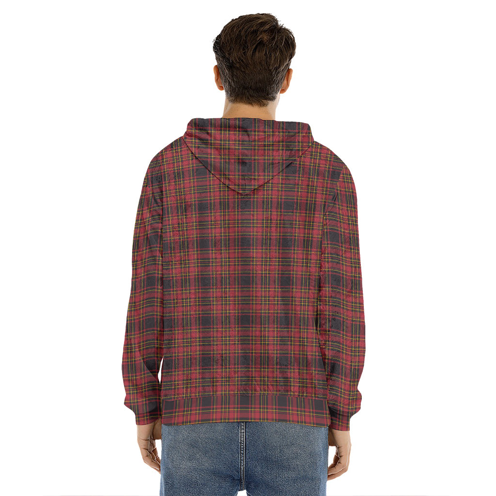 Red And Yellow Tartan Pattern Print Men's Velvet Pullover Hoodie