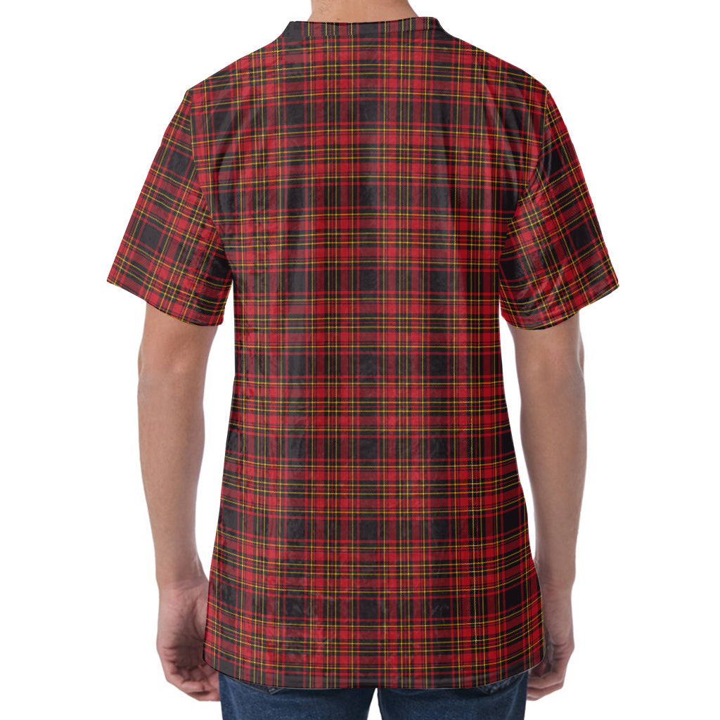 Red And Yellow Tartan Pattern Print Men's Velvet T-Shirt