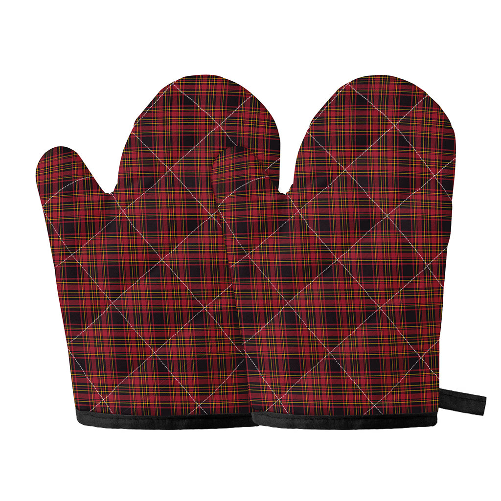 Red And Yellow Tartan Pattern Print Oven Mitts