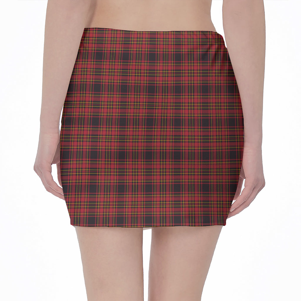 Red And Yellow Tartan Pattern Print Pencil Mini Skirt