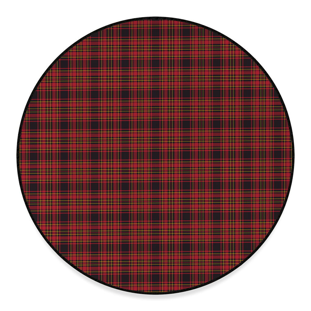 Red And Yellow Tartan Pattern Print Round Floor Mat
