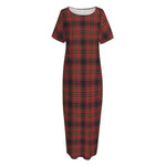 Red And Yellow Tartan Pattern Print Short Sleeve Long Nightdress