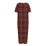 Red And Yellow Tartan Pattern Print Short Sleeve Long Nightdress