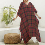 Red And Yellow Tartan Pattern Print Silk V-Neck Kaftan Dress