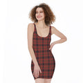 Red And Yellow Tartan Pattern Print Sleeveless Bodycon Dress