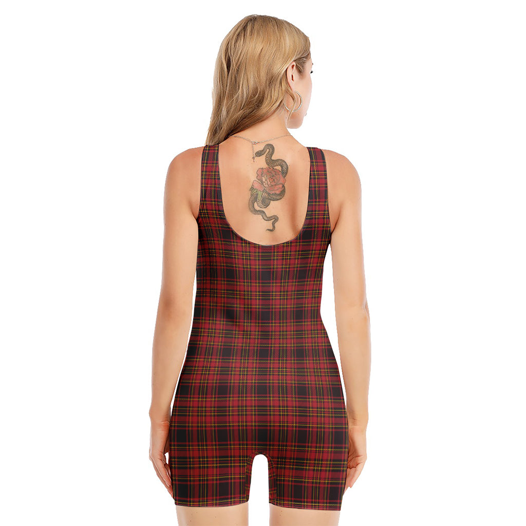 Red And Yellow Tartan Pattern Print Sleeveless One Piece Swimsuit