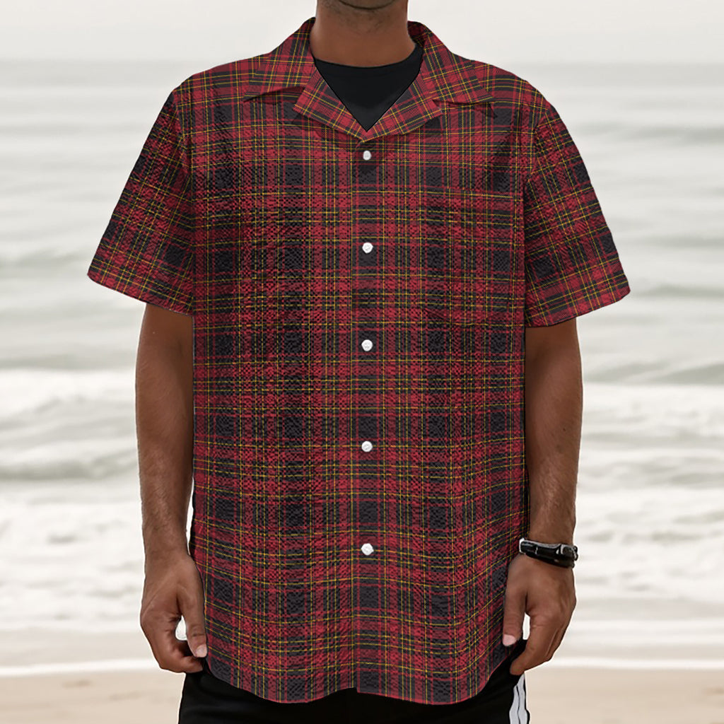 Red And Yellow Tartan Pattern Print Textured Short Sleeve Shirt