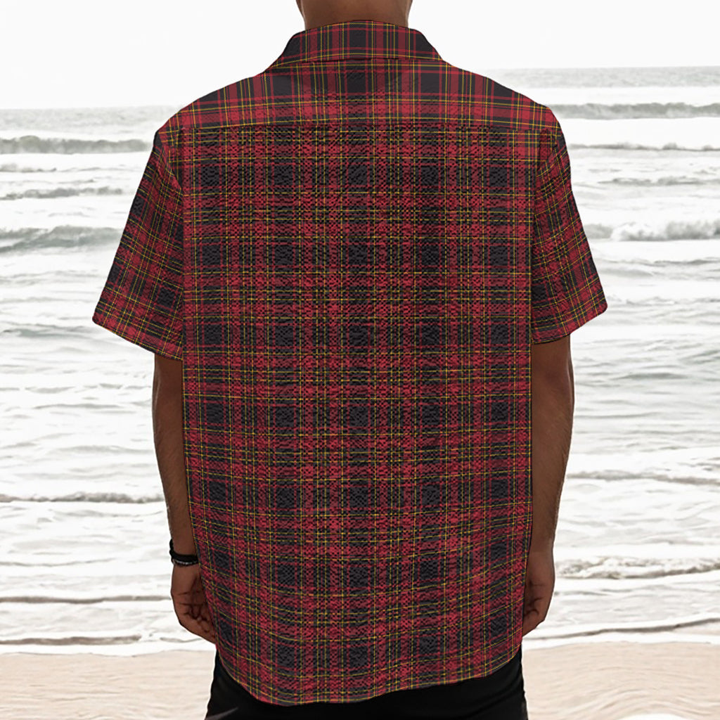 Red And Yellow Tartan Pattern Print Textured Short Sleeve Shirt