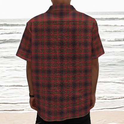 Red And Yellow Tartan Pattern Print Textured Short Sleeve Shirt