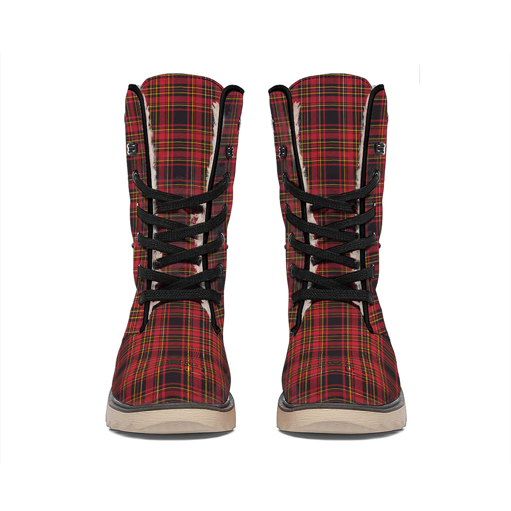 Red And Yellow Tartan Pattern Print Winter Boots